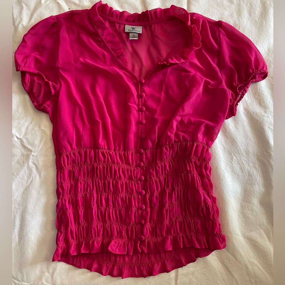 Pink Vintage Dress Shirt Women’s Medium Sheer Worthington Blouse